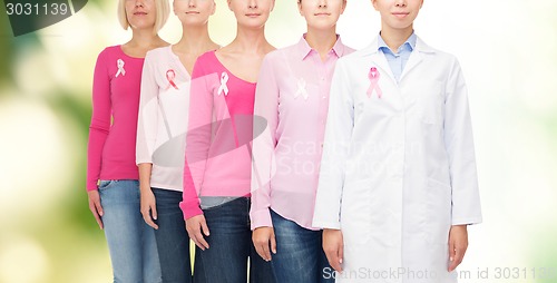 Image of close up of women with cancer awareness ribbons