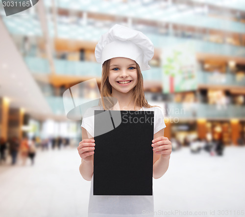 Image of little cook or baker with blank black paper