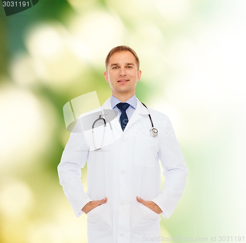 Image of smiling male doctor with stethoscope