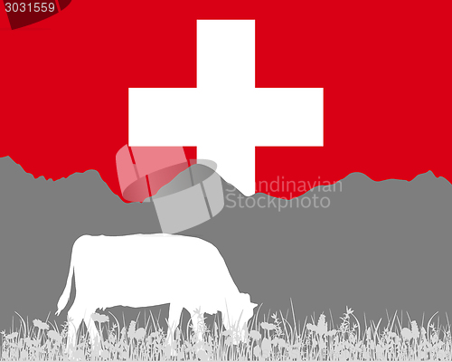 Image of Cow alp and swiss flag