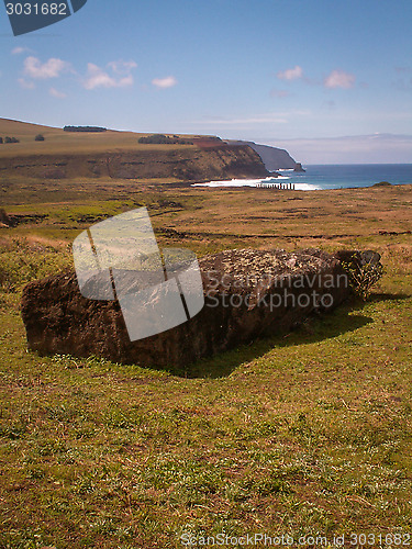 Image of Fallen Moai Pointing To Coast