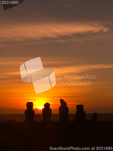 Image of Easter Island Moai Silhoutte At Sunset