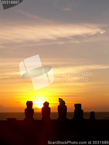 Image of Easter Island Moai Silhouette Sunset