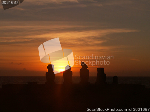 Image of Easter Island Moai Silhouette Sunset