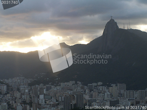 Image of Christ Redeemer And Rio Sunset With Helicopter