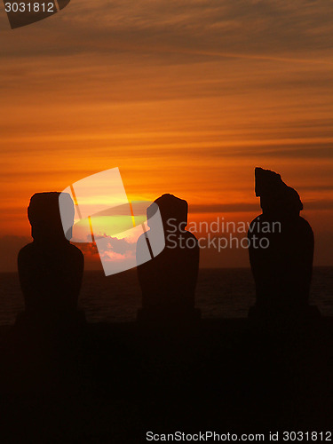 Image of 3 Moai Sunset Silhouette
