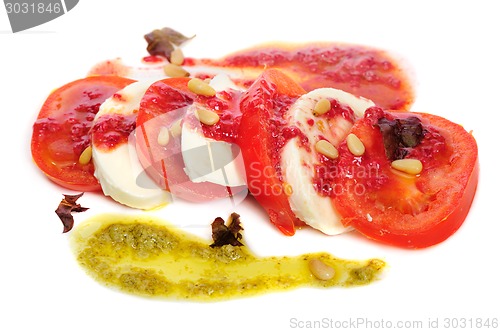 Image of Caprese antipasto salad with mozarella cheese, tomatoes 