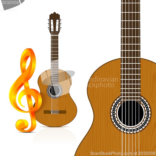Image of Classical guitar on white background.