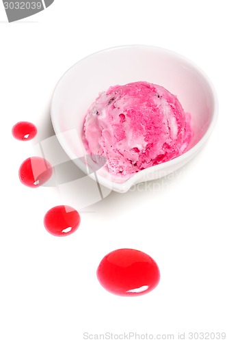 Image of Strawberry ice cream ball on white background