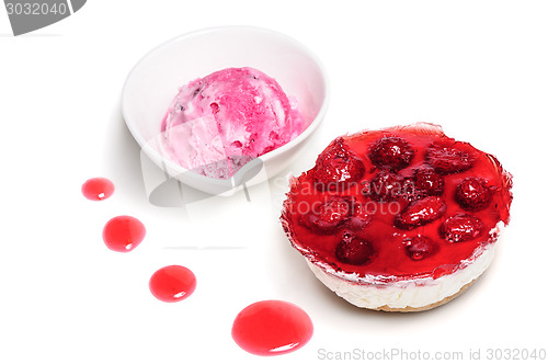 Image of Raspberry cheese cake and ice cream ball