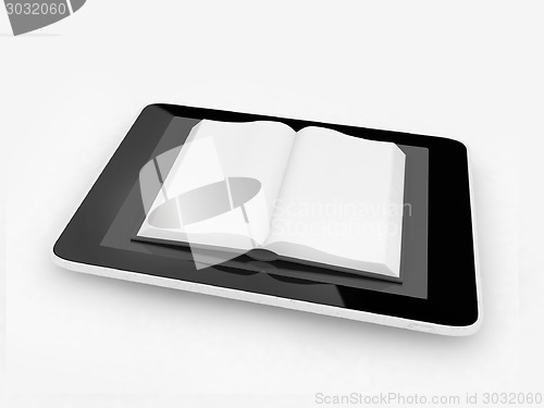 Image of tablet pc and opened book