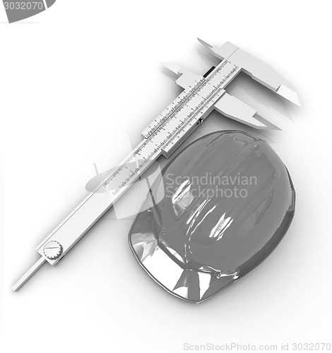 Image of Vernier caliper and yellow hard hat 3d 