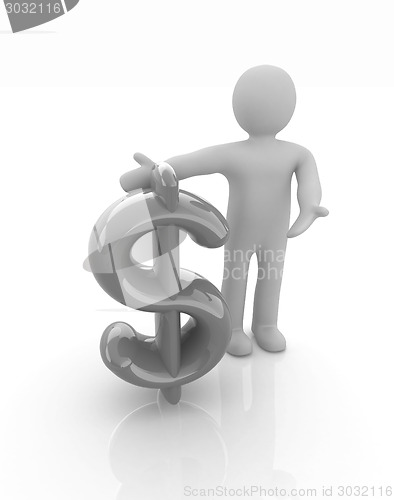 Image of 3d people - man, person presenting - dollar sign