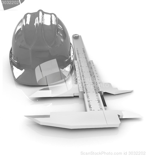 Image of Vernier caliper and yellow hard hat 3d 