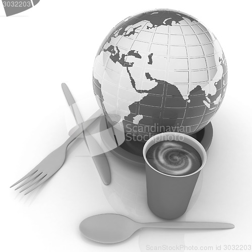 Image of Coffe in fast-food disposable tableware and earth