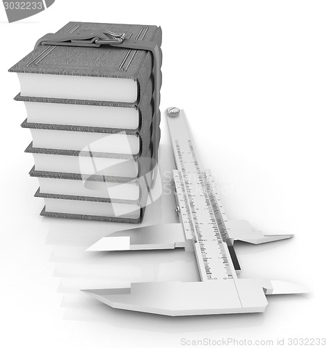 Image of Vernier caliper and leather professional books. Best professiona
