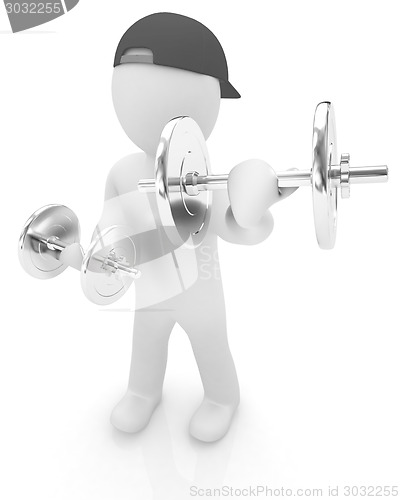 Image of 3d man with metal dumbbells 