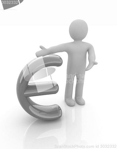 Image of 3d people - man, person presenting - euro sign