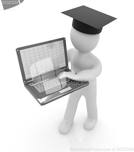 Image of 3d man in graduation hat with laptop 