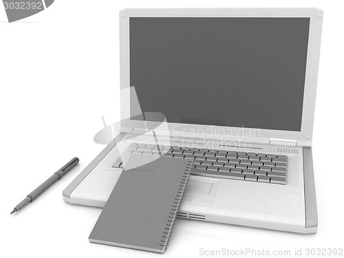 Image of laptop and notepad 