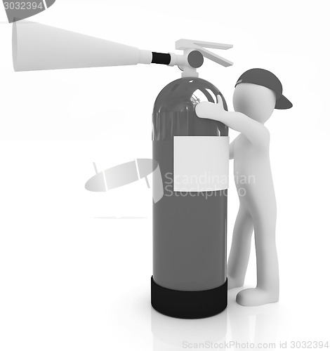 Image of 3d man with red fire extinguisher 