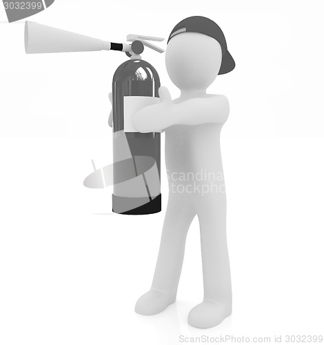 Image of 3d man with red fire extinguisher 