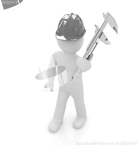 Image of 3d man engineer in hard hat with vernier caliper 