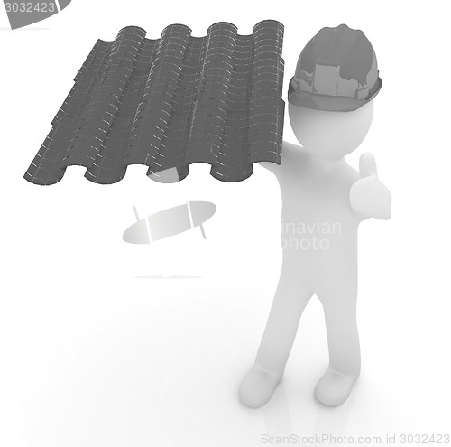 Image of 3d man presents the roof tiles 