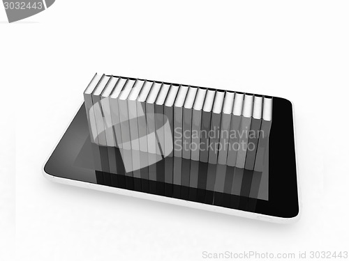 Image of tablet pc and colorful real books