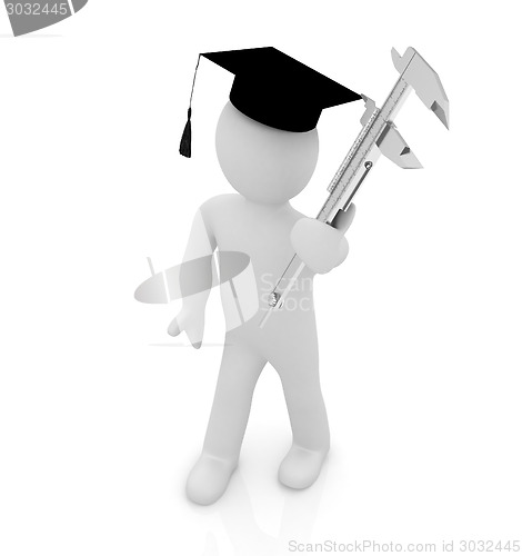 Image of 3d man in graduation hat with vernier caliper 