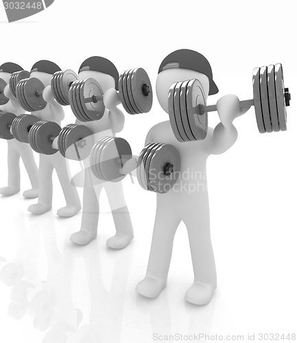 Image of 3d mans with colorfull dumbbells 