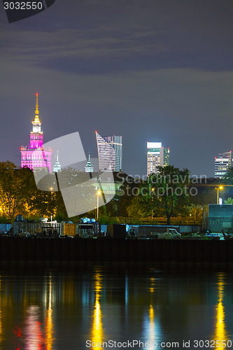 Image of Warsaw cityscape at night