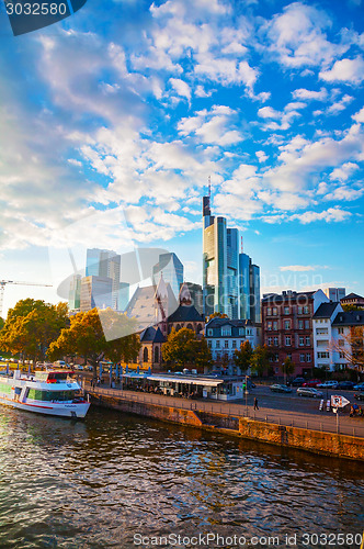 Image of Frankfurt cityscape at sunset