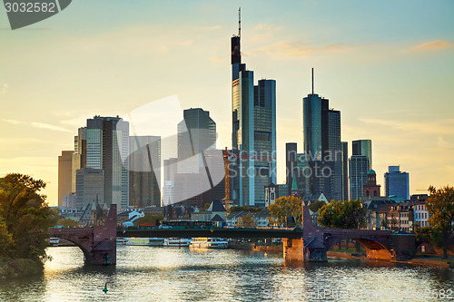 Image of Frankfurt cityscape at sunset