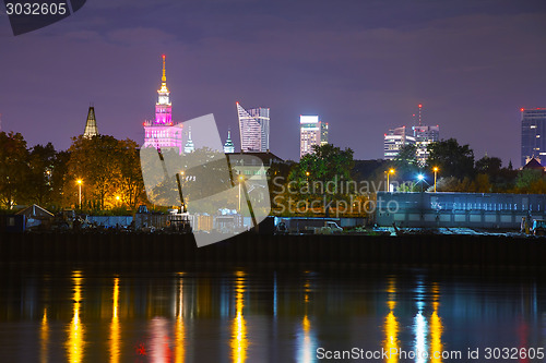 Image of Warsaw cityscape at night