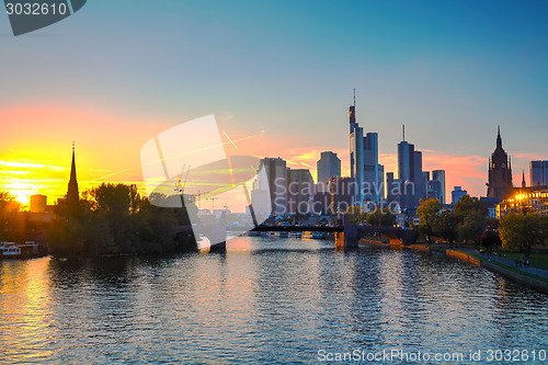 Image of Frankfurt cityscape at sunset