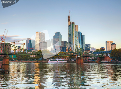 Image of Frankfurt cityscape at sunrise