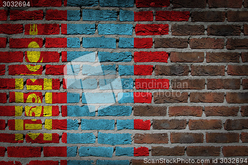 Image of Brick wall texture with flag