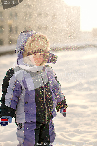 Image of Little Boy Have Winter Fun