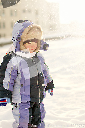 Image of Little Boy Have Winter Fun