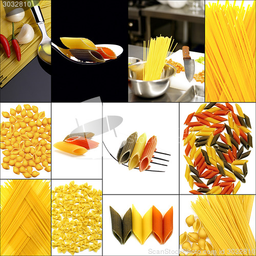 Image of various type of Italian pasta collage