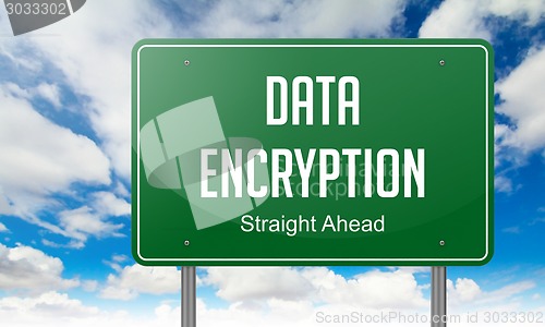 Image of Data Encryption on Highway Signpost.