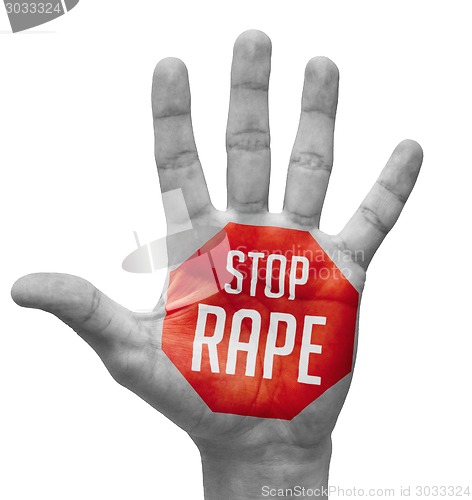 Image of Stop Rape Sign Painted, Open Hand Raised.