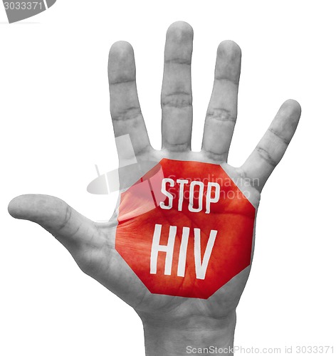 Image of Stop HIV Sign Painted, Open Hand Raised.