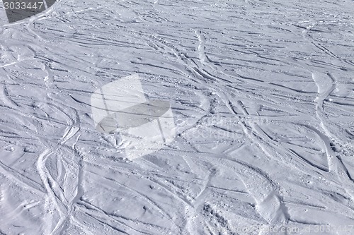 Image of Ski slope with trace from ski and snowboards