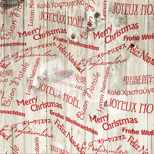 Image of Christmas Words Pattern On Wooden Texture. Vector