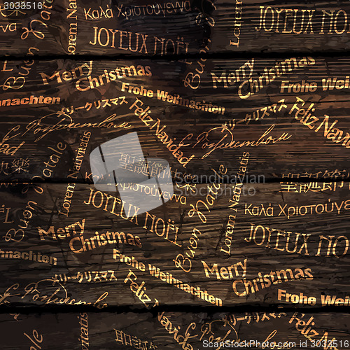 Image of Christmas Words Pattern On Wooden Texture. Vector