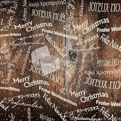 Image of Christmas Words Pattern On Wooden Wall. Vector