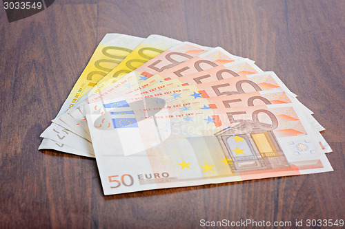 Image of Close-up of Euro banknotes on the table