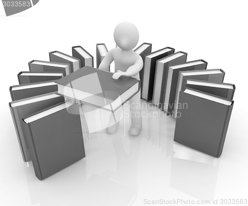 Image of 3d white man with and books 